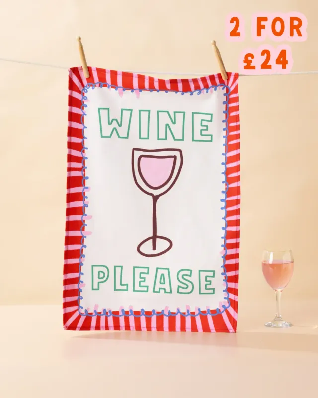 Maddison Ball Wine Please torchon coton 68x45cm