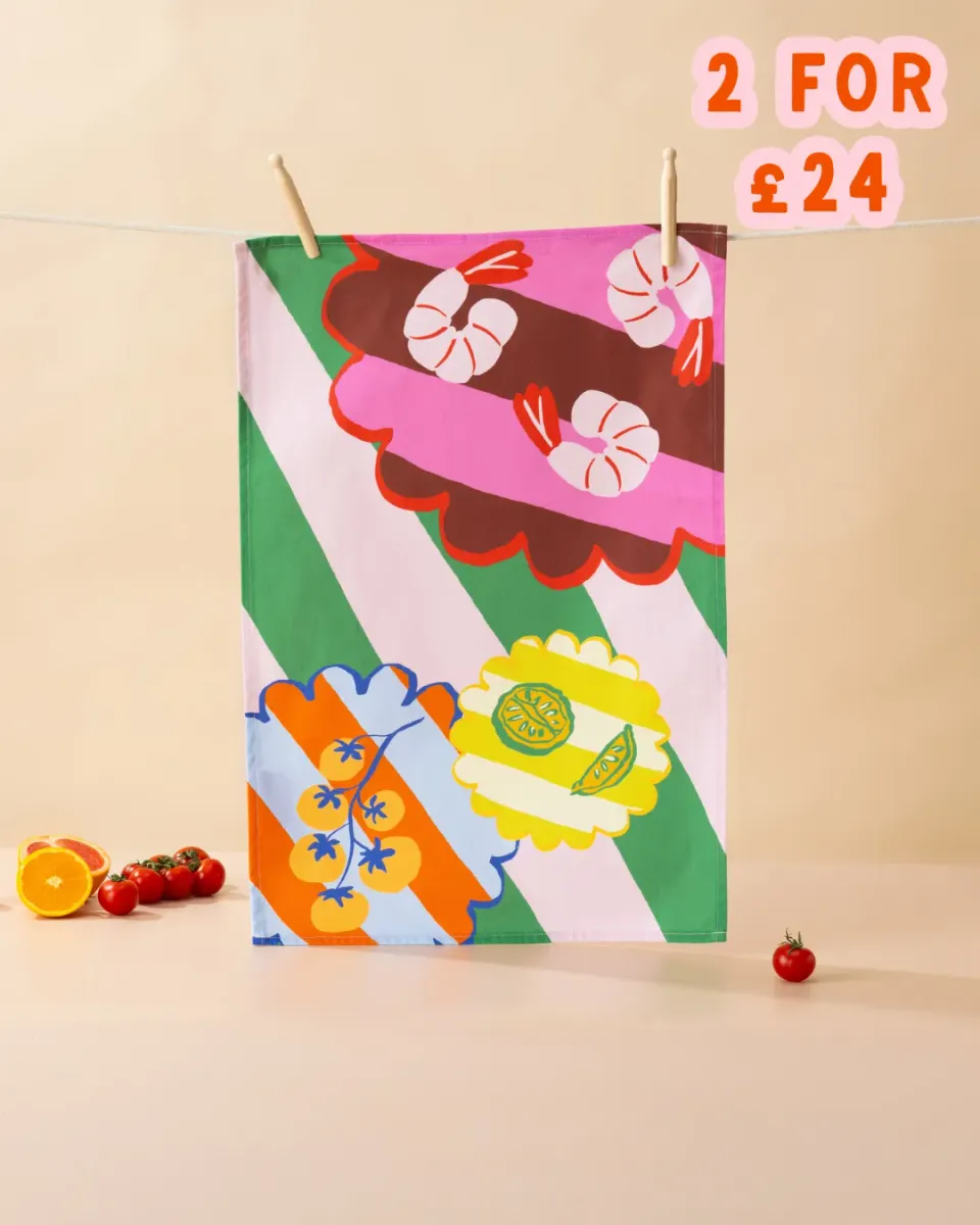 Maddison Ball Prawn Kitchen Print torchon cuisine en coton