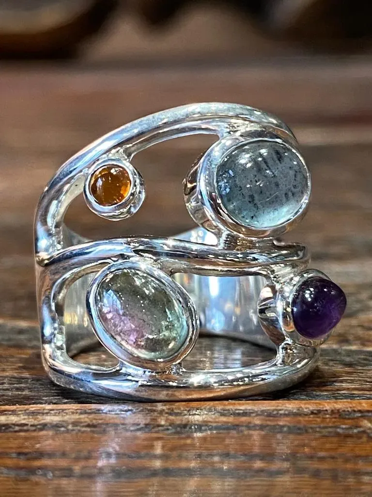 Galerie Kara bague argent pierres multiples tourmaline quartz grenat améthyste