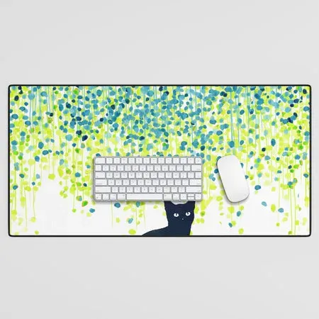 Society6 Cat in the garden under willow tree tapis de bureau chat