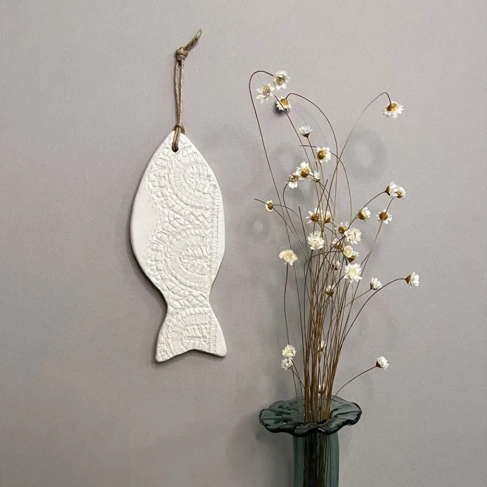 Biankaléone Poisson à dentelle toile encadrée 7x17 cm