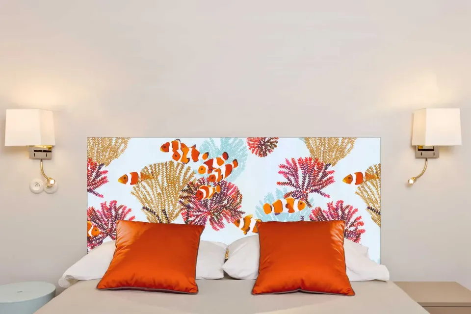 Mademoiselle Tiss Coraux tête de lit tissu fond océan