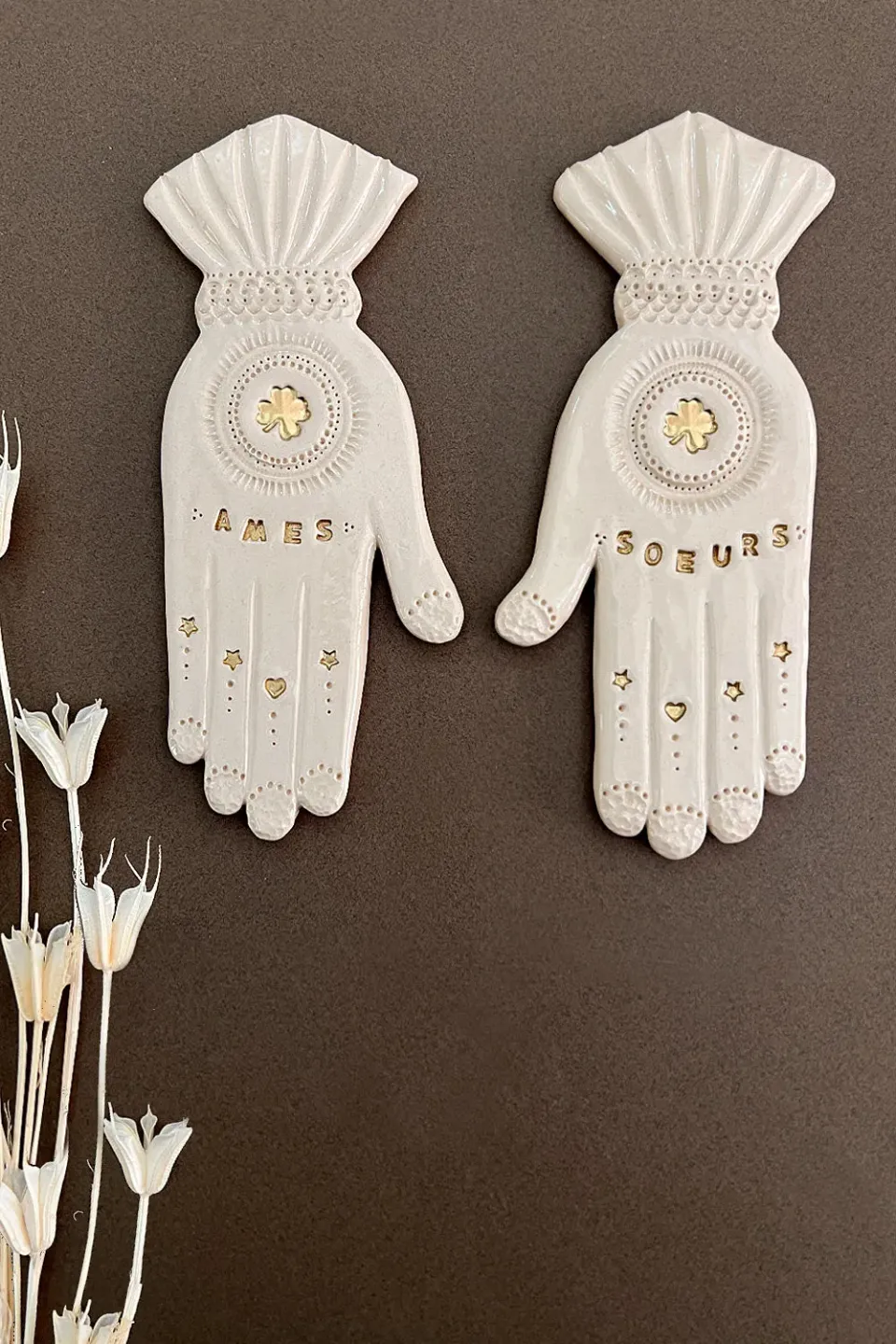 Biankaléone Mains Reliées Âmes Soeurs bijou de mur à partager
