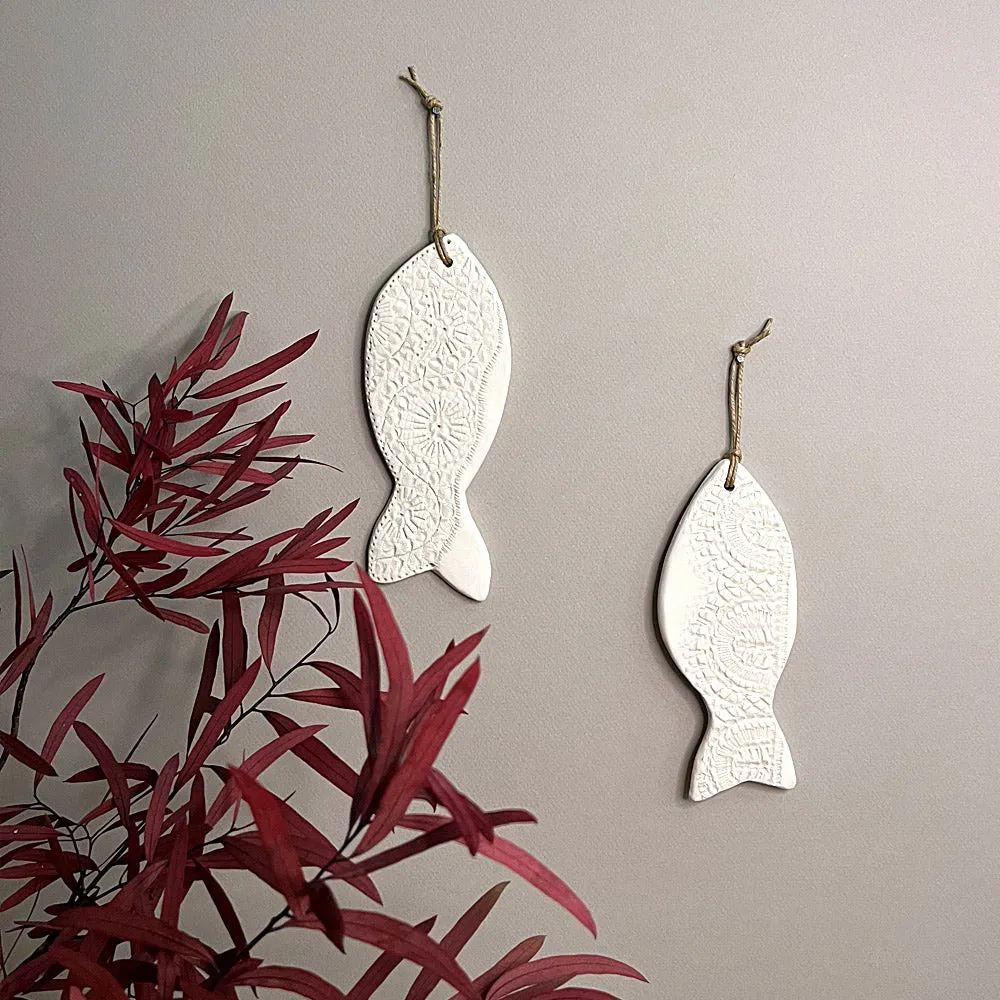 Biankaléone Poisson à dentelle toile encadrée 7x17 cm