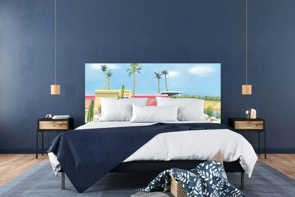 Mademoiselle Tiss Palm Springs tête de lit tissu palmiers