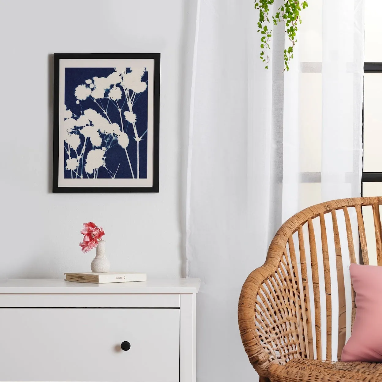 Society6 Gypsophila affiche encadrée fleurs blanches 12x16