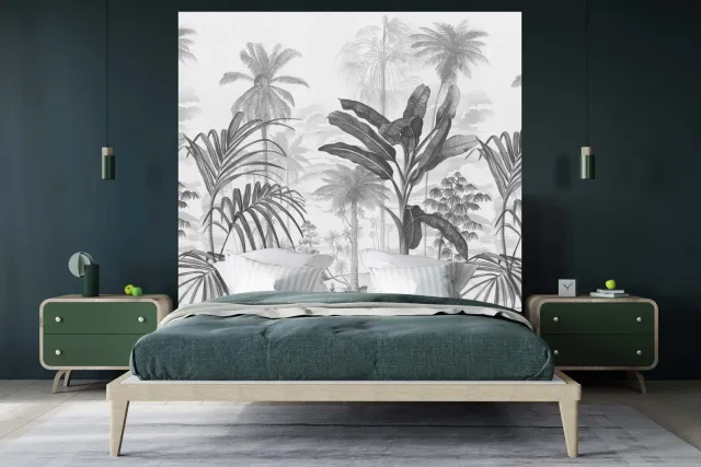 Mademoiselle Tiss Jardin Tropical N&B tête de lit tissu imprimé