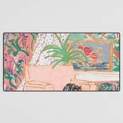 Society6 Catnap - Tuxedo Cat Napping in Chair by the Window tapis de bureau