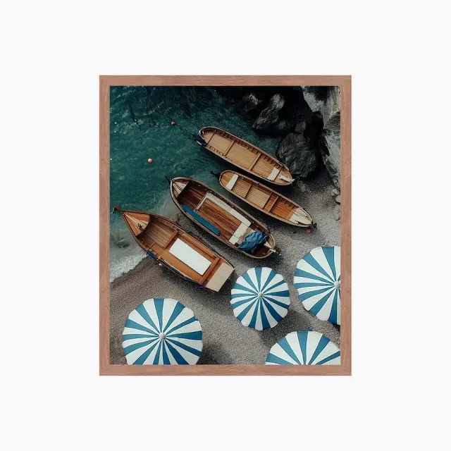 Any Image Blue & White Umbrellas photo encadrée couleur plage