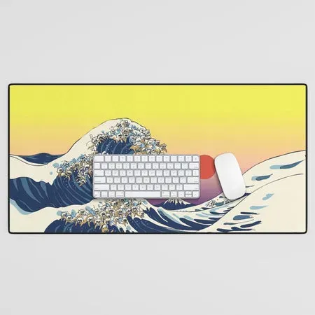 Society6 The Great Wave Of Cat tapis de bureau vague chat