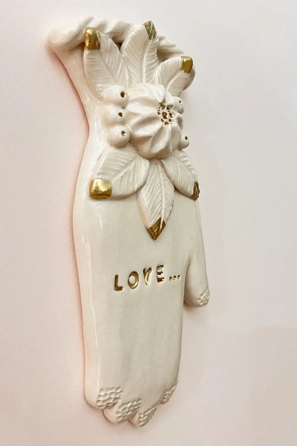 Biankaléone Main Love fleur d’or main murale 7 x 17 cm