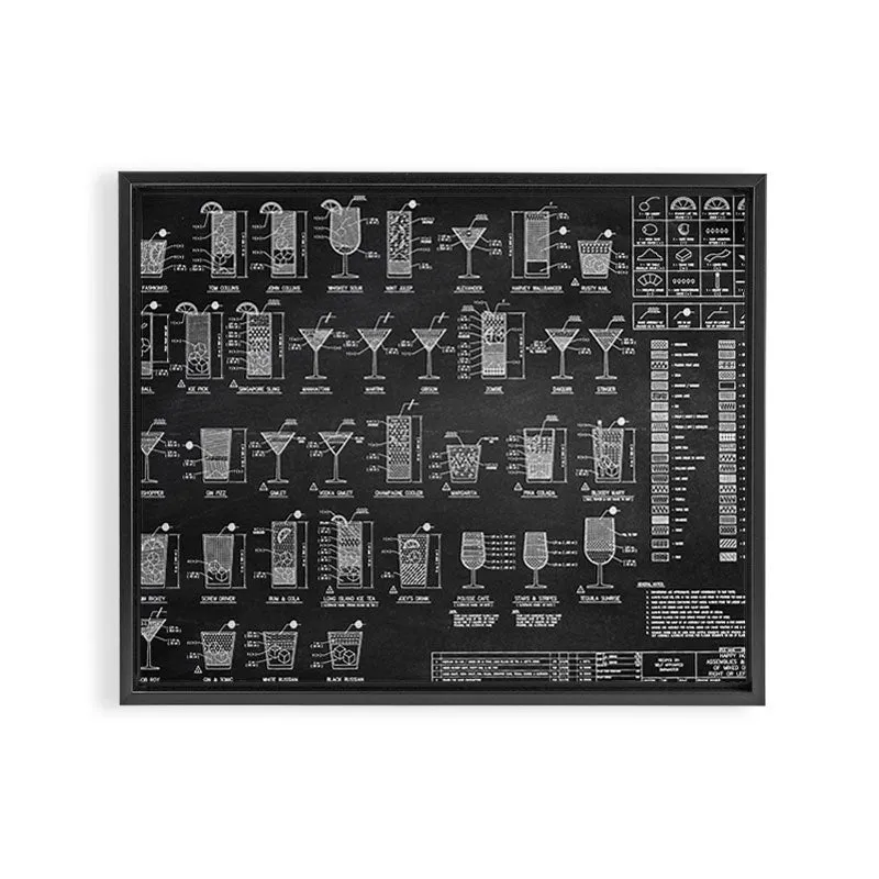 Society6 Black Cocktail Recipes Guide toile encadrée bar
