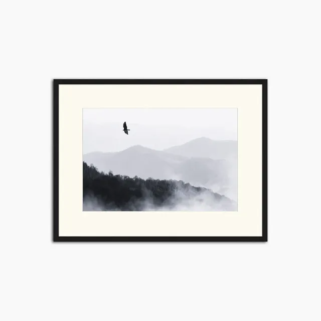 Any Image Bird Flying Over Misty Hills tableau 60X80 noir nature