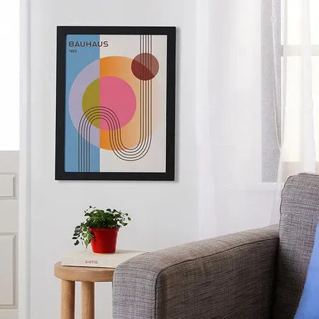 Society6 Bauhaus 1 affiche encadrée cercles rose bleu