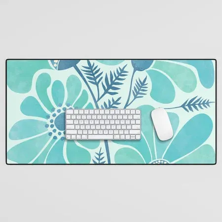 Society6 Himalayan Blue Poppies Floral tapis de bureau turquoise