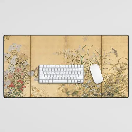 Society6 Spring and Autumn Flowers tapis de bureau doré