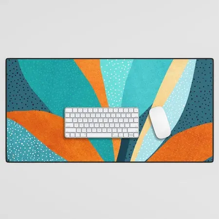 Society6 Abstract Tropical Foliage tapis de bureau feuilles turquoise