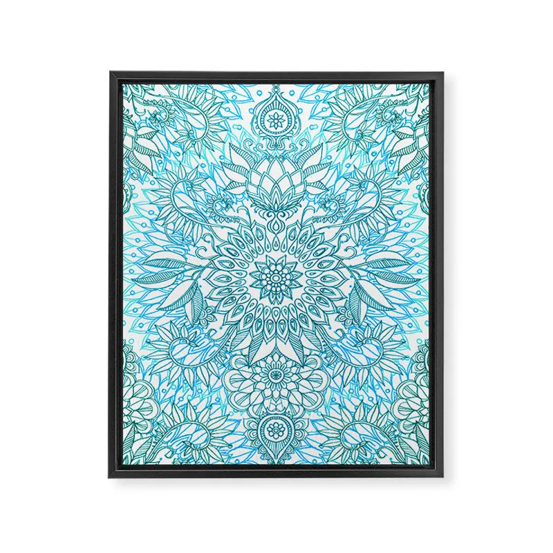 Society6 Turquoise Teal White Protea Doodle toile encadrée
