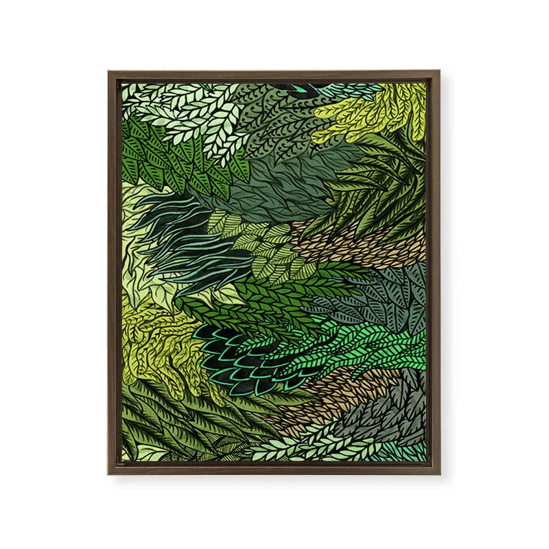 Society6 Leaf Cluster toile encadrée feuilles vertes