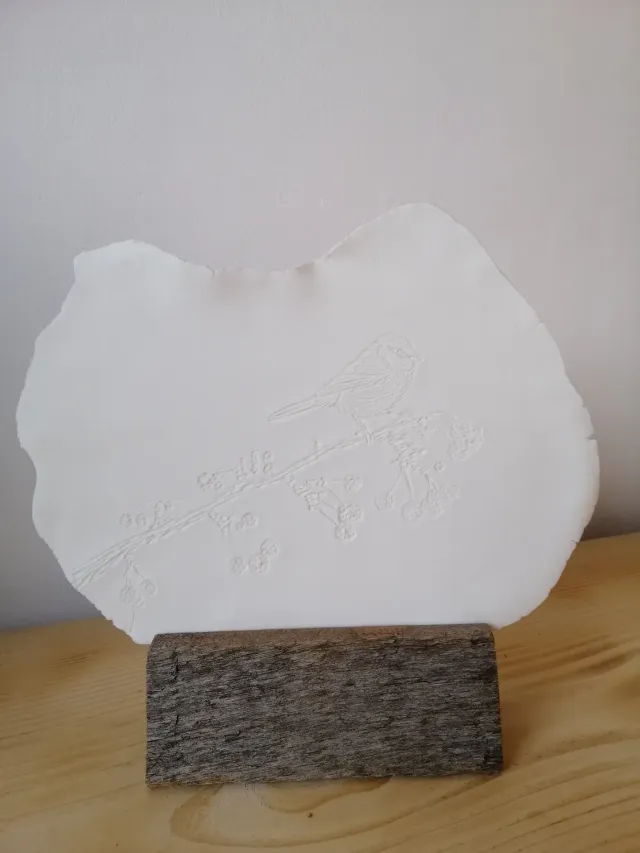 Sandrine Ramona Lithophanie Mésange porcelaine 27,5x25 cm