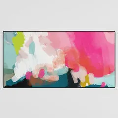 Society6 pink sky tapis de bureau abstrait rose sarcelle