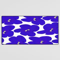 Society6 Blue Retro Flowers tapis de bureau bleu fleuri