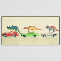 Society6 Dinosaurs Ride Cars tapis de bureau illustré