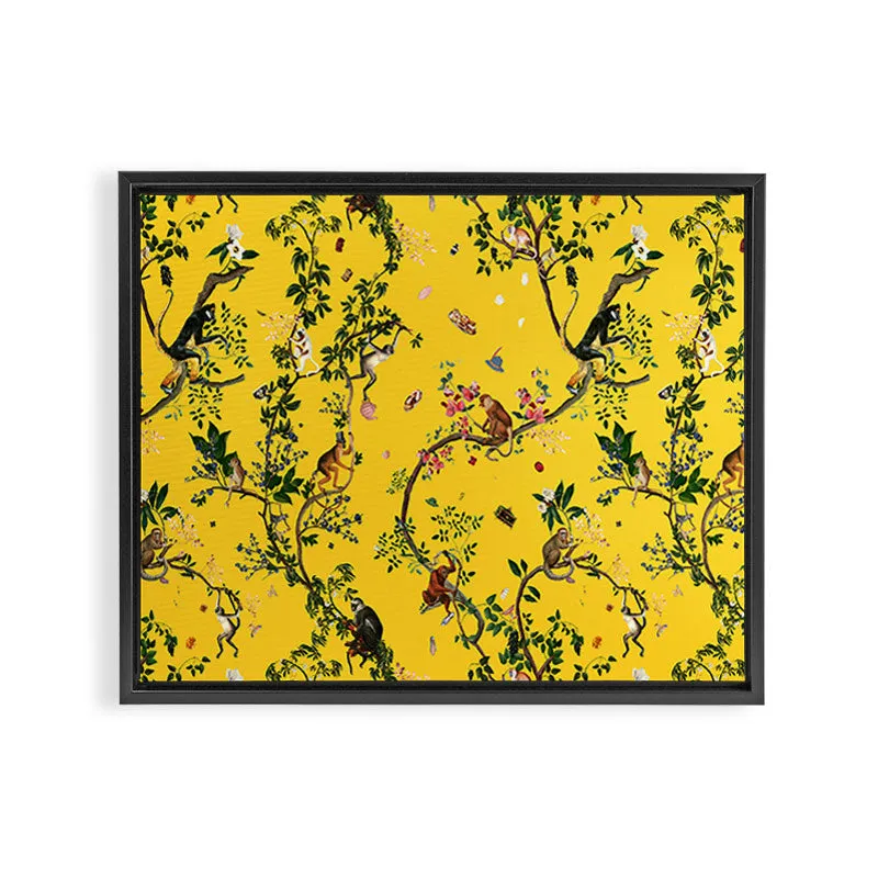 Society6 Monkey World Yellow toile encadrée jungle jaune