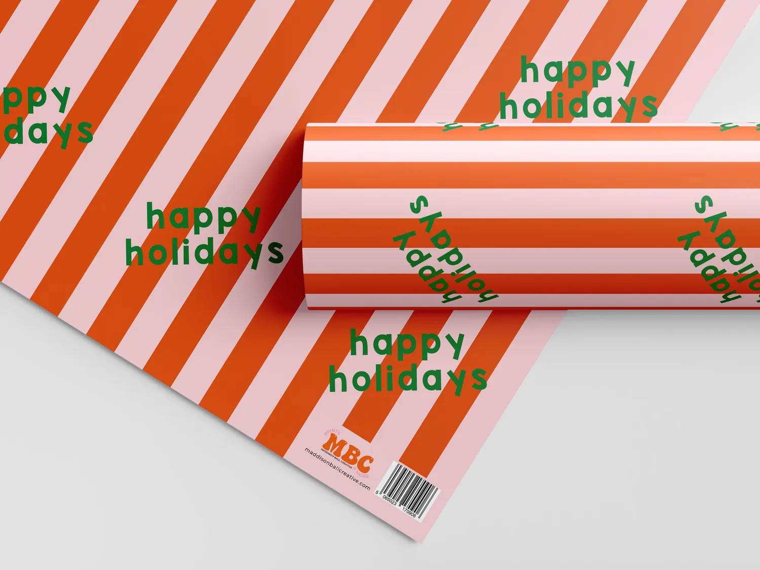 Maddison Ball Happy Holidays papier cadeau rayé