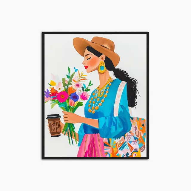Any Image Flowers & Coffee toile encadrée figurative couleur