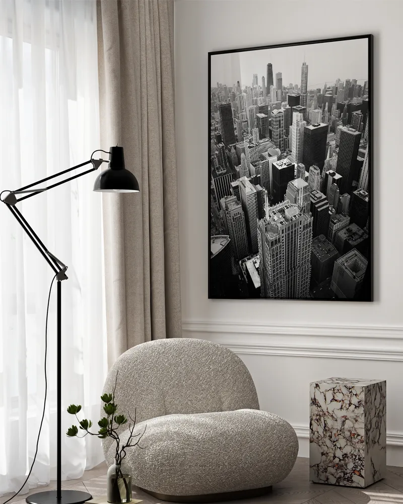 Any Image Skyscrapers photo encadrée noir et blanc 100x140 cadre noir