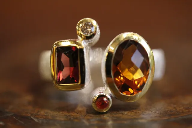 Galerie Kara bague argent vermeil citrine rhodolite saphir diamant