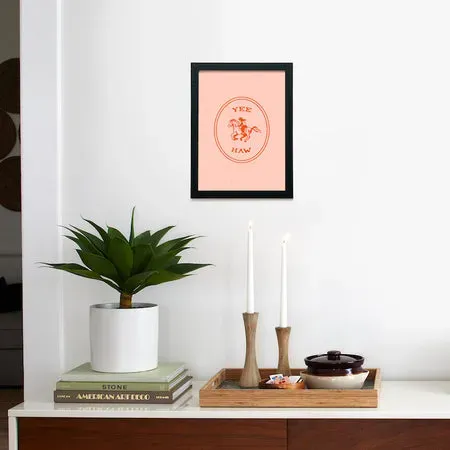 Society6 Yee Haw Orange affiche encadrée cheval western