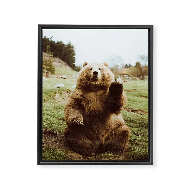 Society6 Hi Bear toile encadrée ours brun