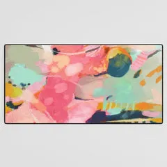 Society6 Spring Moon Earth Garden tapis de bureau jardin corail