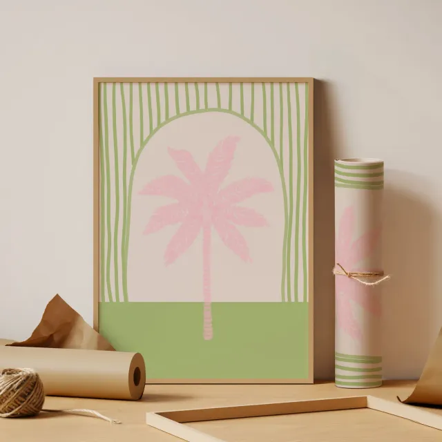 Maddison Ball Palm Tree Tile affiche rose vert