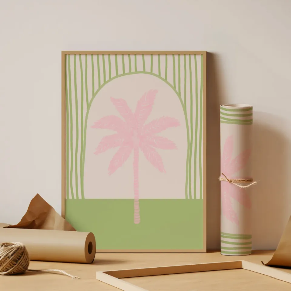 Maddison Ball Palm Tree Tile affiche rose vert