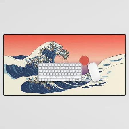 Society6 Great Wave of Pug tapis de bureau carlin vague