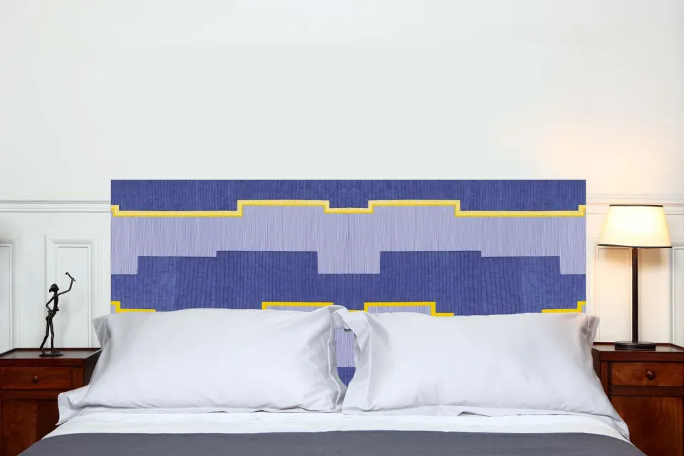 Mademoiselle Tiss Blue Yellow tête de lit tissu imprimé