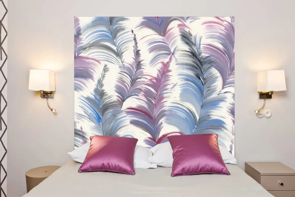 Mademoiselle Tiss Plumes des Caraïbes tête de lit tissu imprimé
