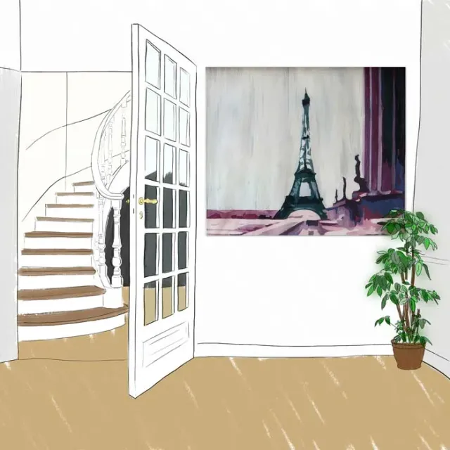 Mademoiselle Tiss Trocadéro panneau tissu 160x140 tour Eiffel