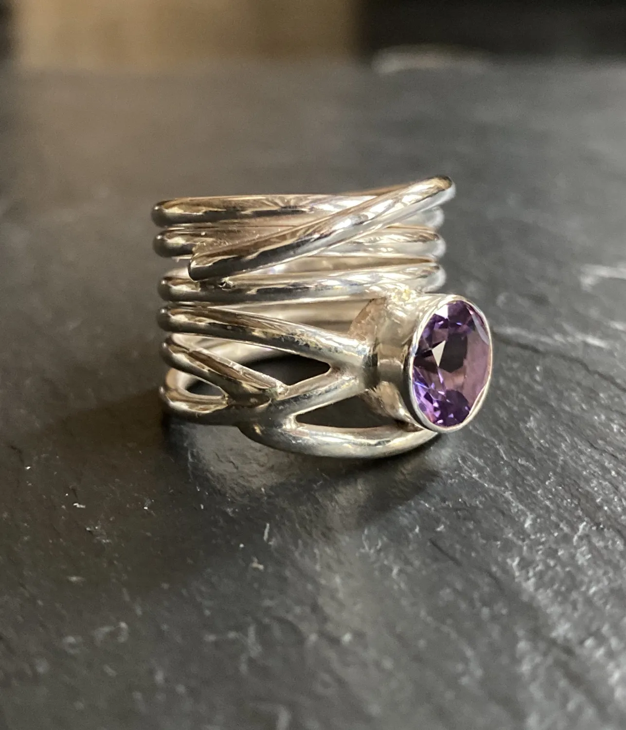 Galerie Kara Tourbillon bague argent améthyste