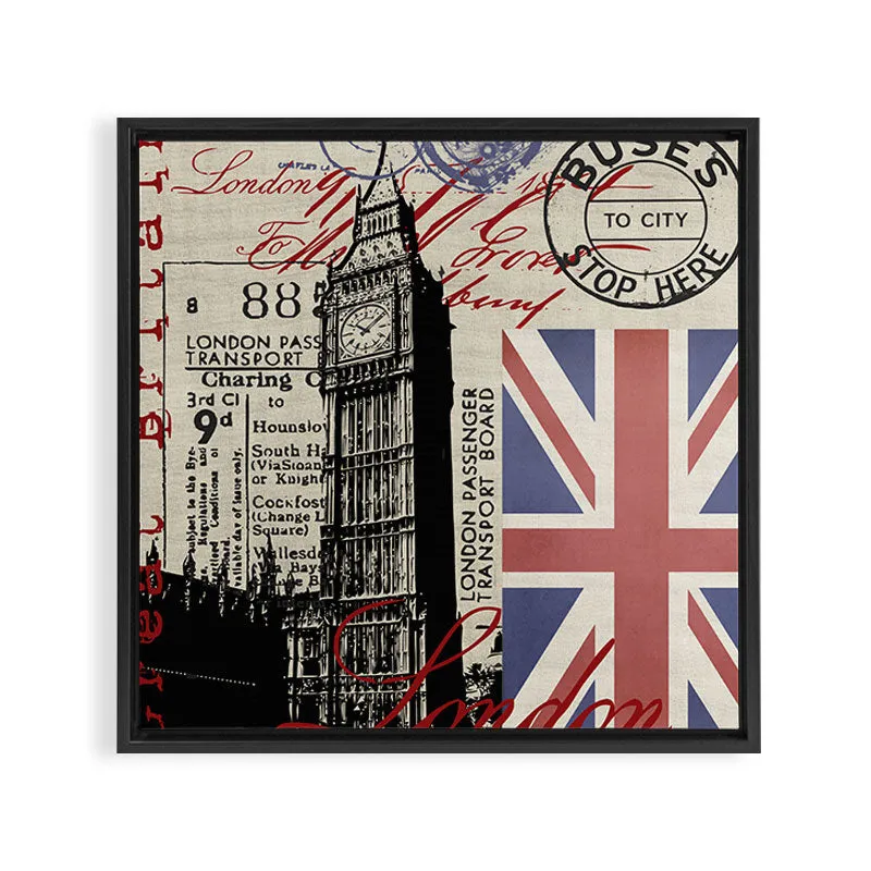 Society6 London Great Britain Big Ben Flag Collage toile encadrée