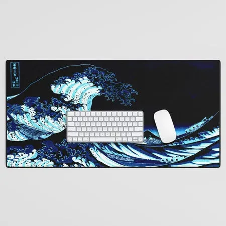 Society6 Midnight Great Wave tapis de bureau vague