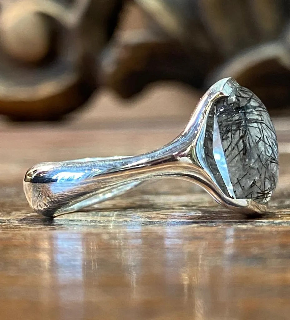 Galerie Kara bague argent quartz tourmaliné pierre noire
