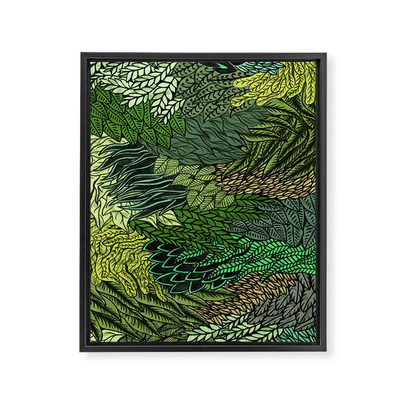 Society6 Leaf Cluster toile encadrée feuilles vertes