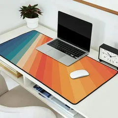 Society6 Retro 70s Sunrays tapis de bureau orange
