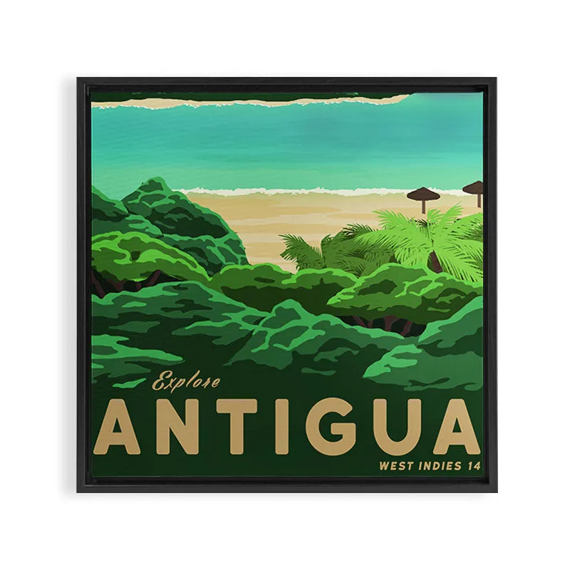 Society6 Travel Poster Antigua toile encadrée palmier