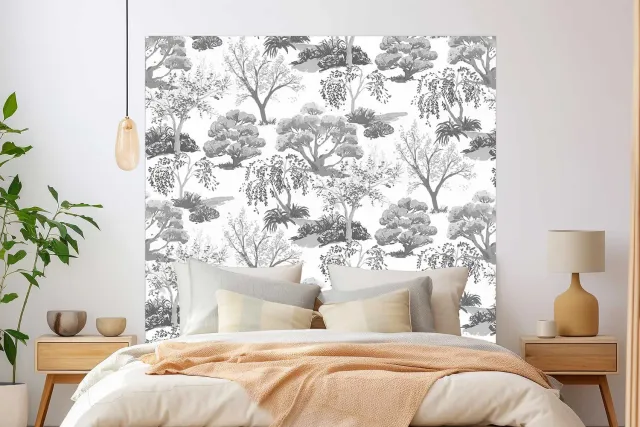 Mademoiselle Tiss Jardin Japonais N&B tête de lit tissu