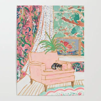 Society6 Catnap - Tuxedo Cat Napping in Chair by the Window tapis de bureau